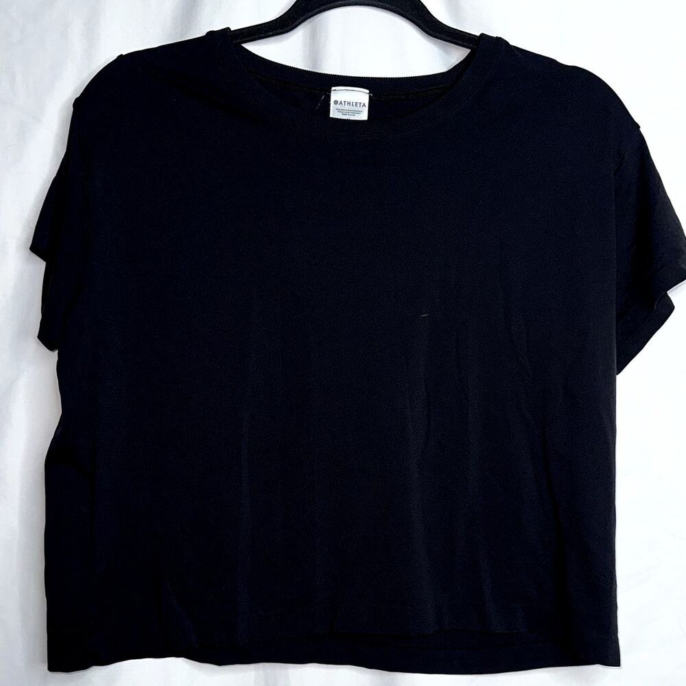 Athleta Womens Size Medium Black Short Sleeve Nylon Activewear Crop Top